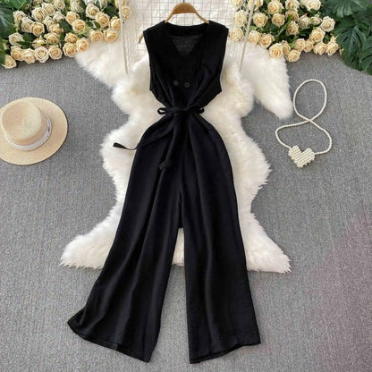 UNIKCOSA Women’s Summer Jumpsuit – V-Neck Sleeveless High-Waist Wide-Leg One-Piece (Casual Chic Edition)