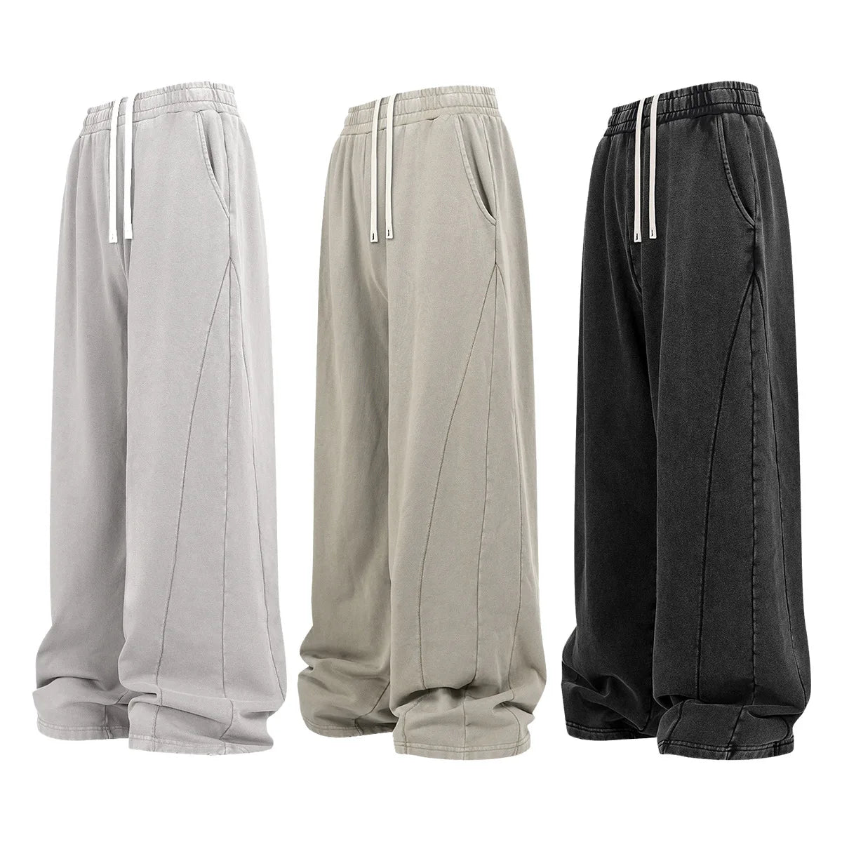 Men's 100% Cotton Wide-Leg Jogger Sweatpants Soft Washed Finish