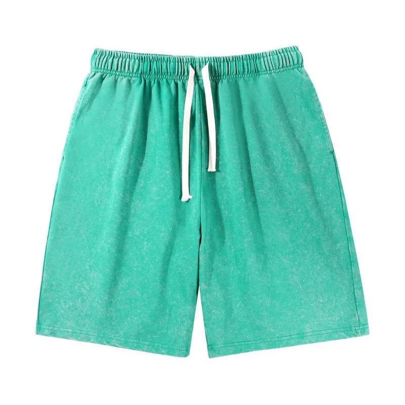 Premium 100% Cotton Snow-Washed Casual Shorts with Drawstring Pockets