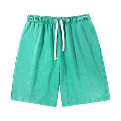 Premium 100% Cotton Snow-Washed Casual Shorts with Drawstring Pockets