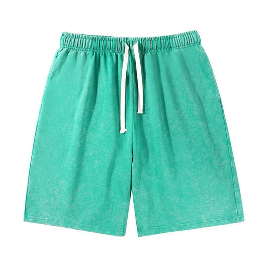 Premium 100% Cotton Snow-Washed Casual Shorts with Drawstring Pockets