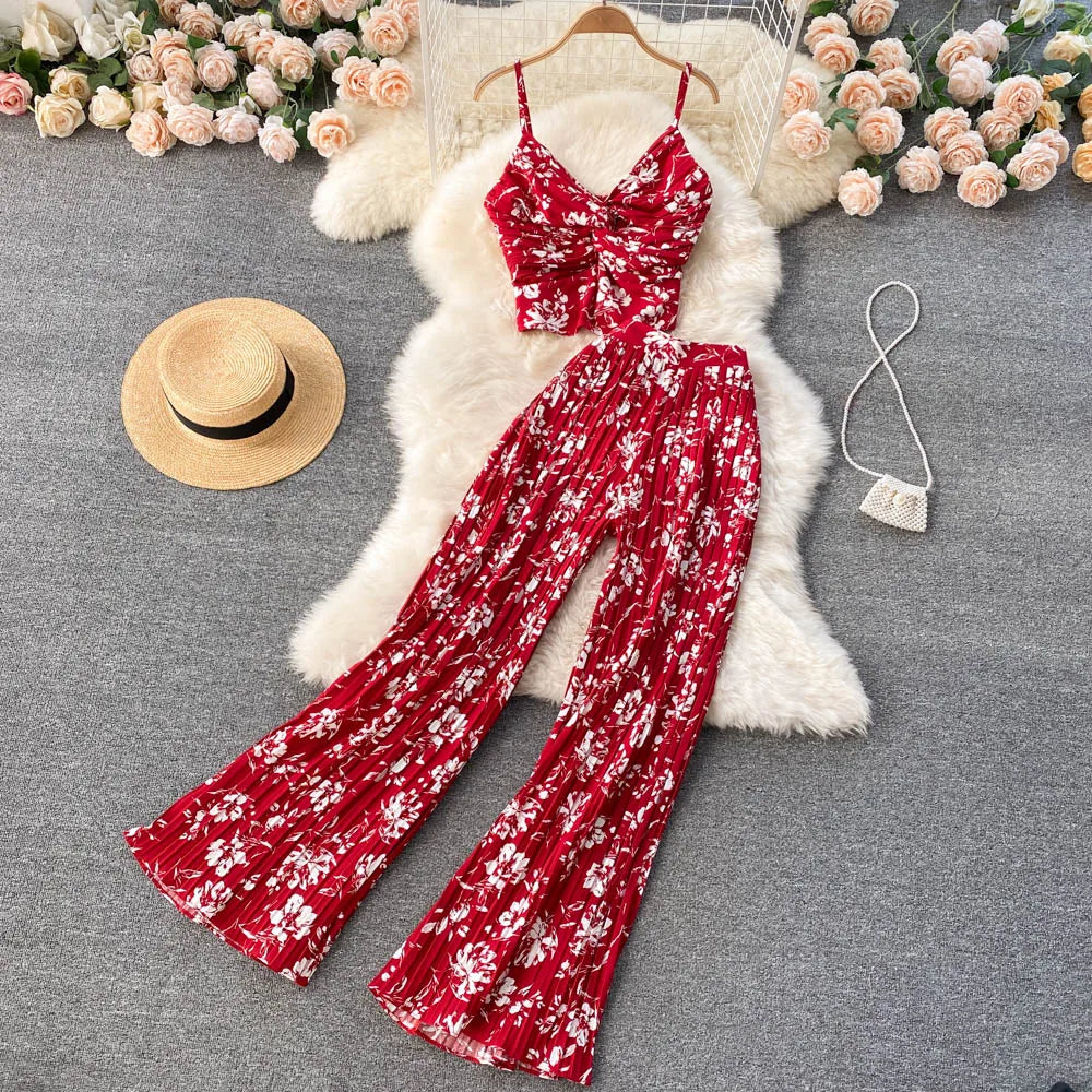 UNIKCOSA Women’s Summer Two-Piece Set – Camisole Vest & Wide-Leg Pants (Breathable Chic Edition)