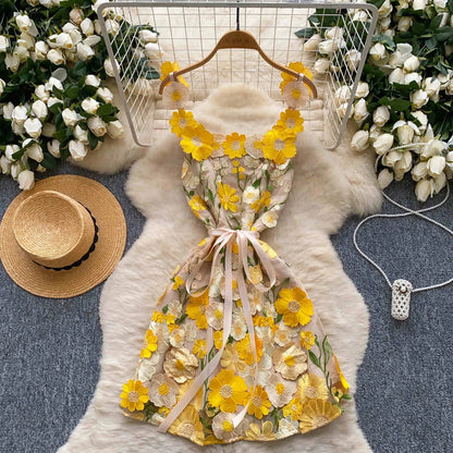 UNIKCOSA Women’s French Embroidered Halter Dress – High-End Elegant Summer Mini (Chic Edition)