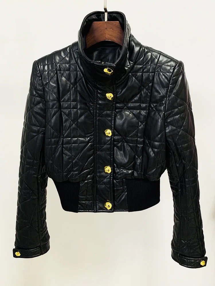 UNIKCOSA GridLine Slim-Fit PU Leather Office Jacket for Women 🖤