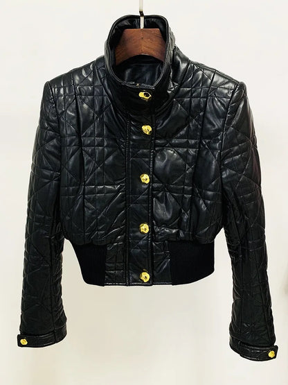 UNIKCOSA GridLine Slim-Fit PU Leather Office Jacket for Women 🖤