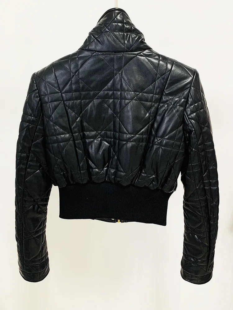 UNIKCOSA GridLine Slim-Fit PU Leather Office Jacket for Women 🖤