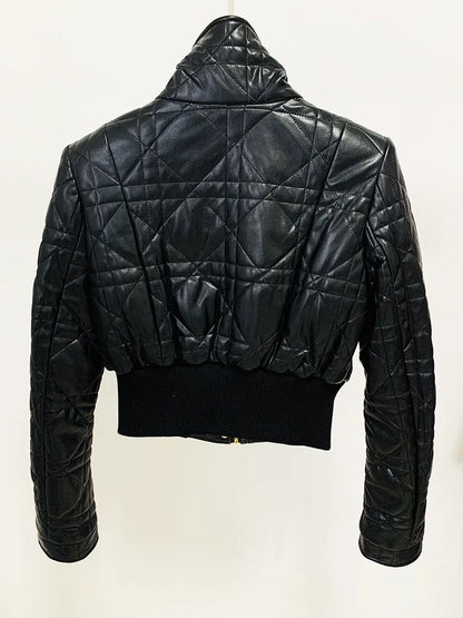 UNIKCOSA GridLine Slim-Fit PU Leather Office Jacket for Women 🖤