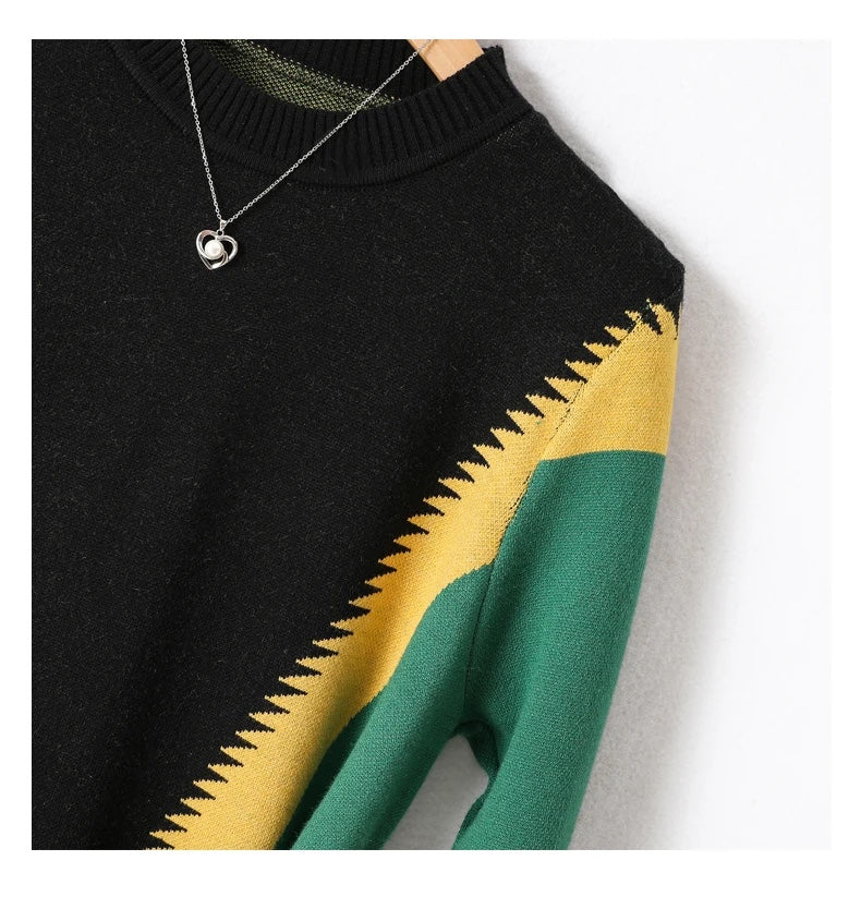 UNIKCOSA LuxeWool Contrast Jacquard Knitted Dress with Belt — Autumn/Winter Edition 🍂