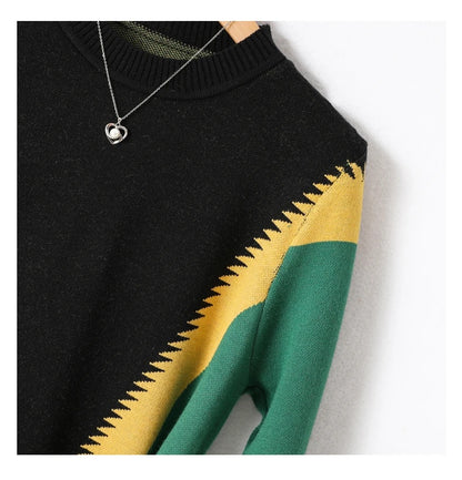 UNIKCOSA LuxeWool Contrast Jacquard Knitted Dress with Belt — Autumn/Winter Edition 🍂