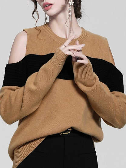 UNIKCOSA Colorblock Off-Shoulder Knit Sweater — Casual Chic Striped Pullover for Women 🧶