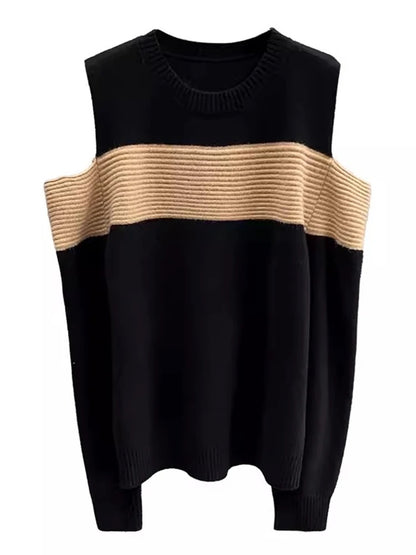 UNIKCOSA Colorblock Off-Shoulder Knit Sweater — Casual Chic Striped Pullover for Women 🧶