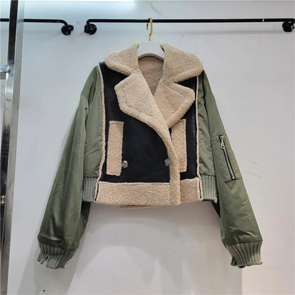 UNIKCOSA PlushFur Patchwork Wool Streetwear Coat for Women 🤍