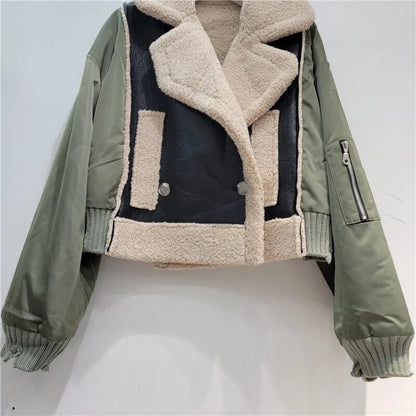 UNIKCOSA PlushFur Patchwork Wool Streetwear Coat for Women 🤍