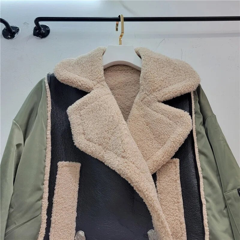 UNIKCOSA PlushFur Patchwork Wool Streetwear Coat for Women 🤍