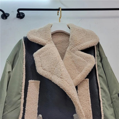 UNIKCOSA PlushFur Patchwork Wool Streetwear Coat for Women 🤍