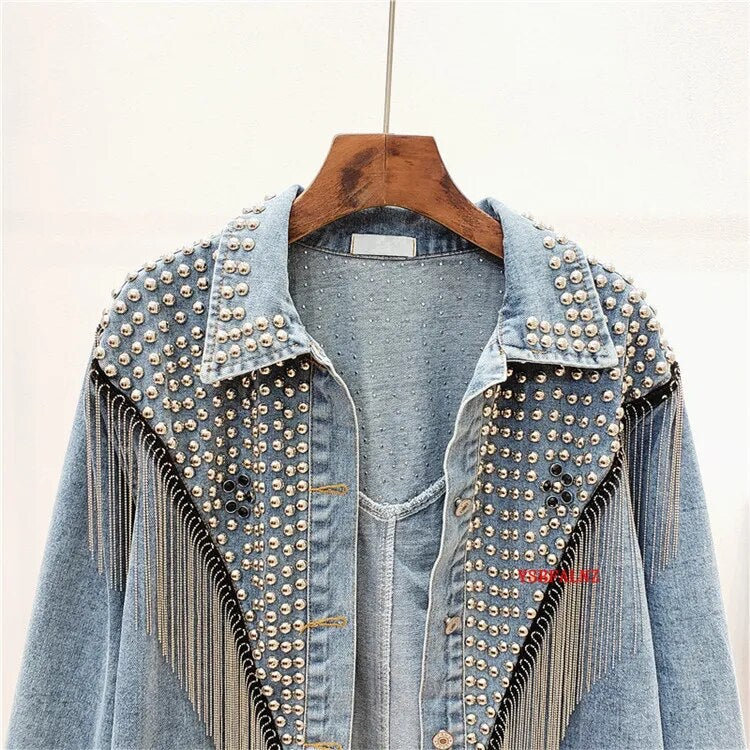 UNIKCOSA RivetMuse Tassel Denim Jacket for Women 🔥
