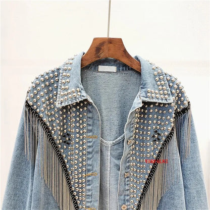 UNIKCOSA RivetMuse Tassel Denim Jacket for Women 🔥