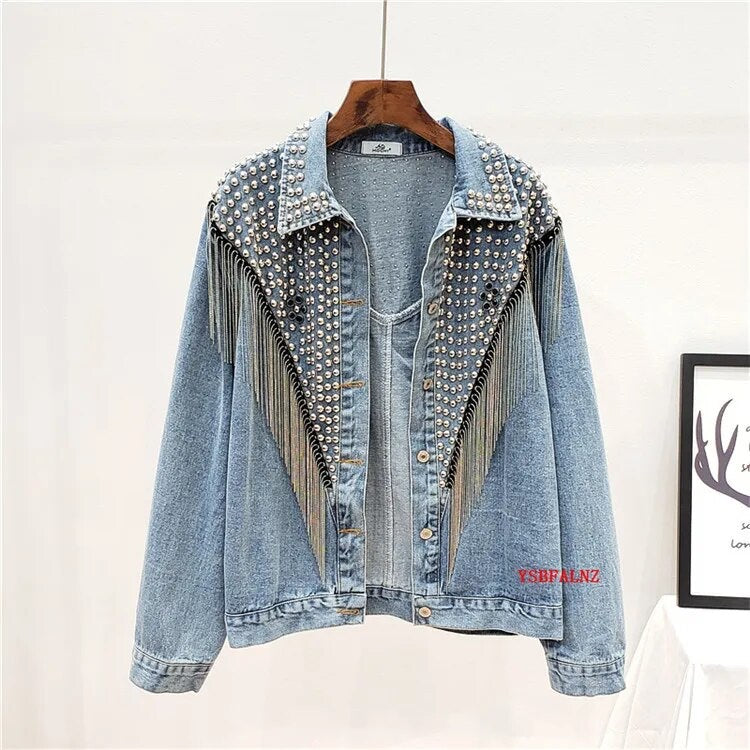 UNIKCOSA RivetMuse Tassel Denim Jacket for Women 🔥