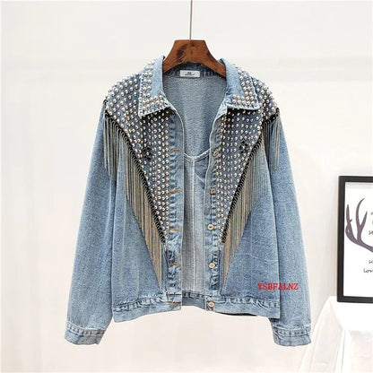 UNIKCOSA RivetMuse Tassel Denim Jacket for Women 🔥
