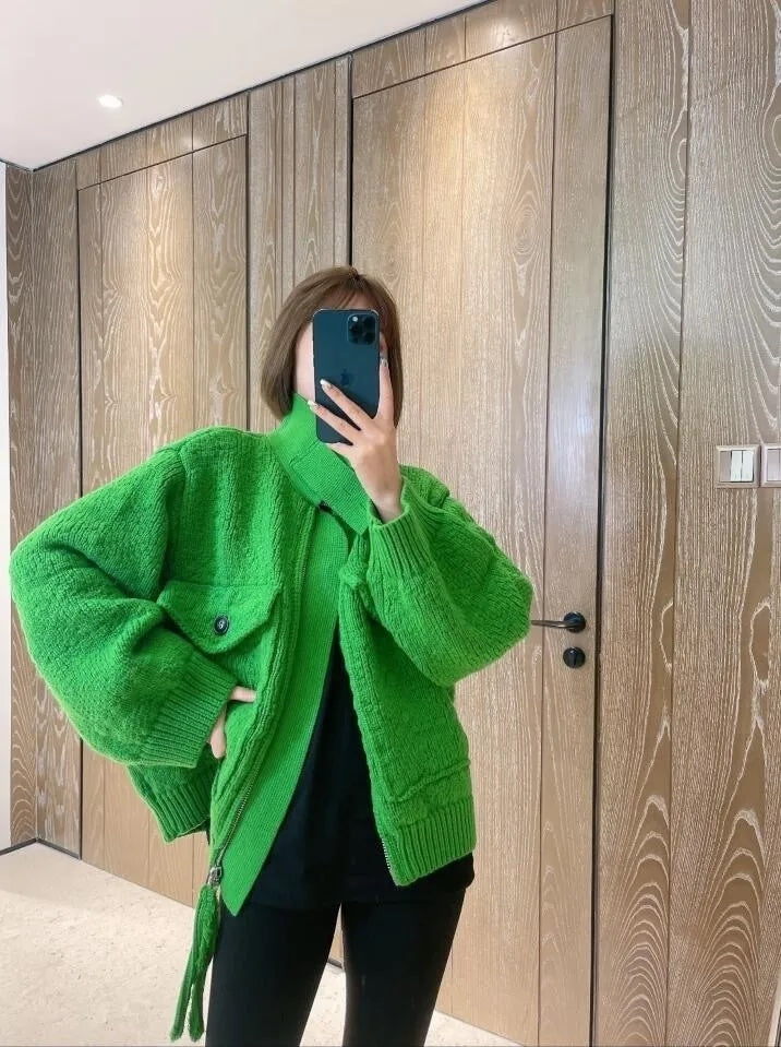 UNIKCOSA VerdeTassel Textured Knit Cardigan for Women 💚