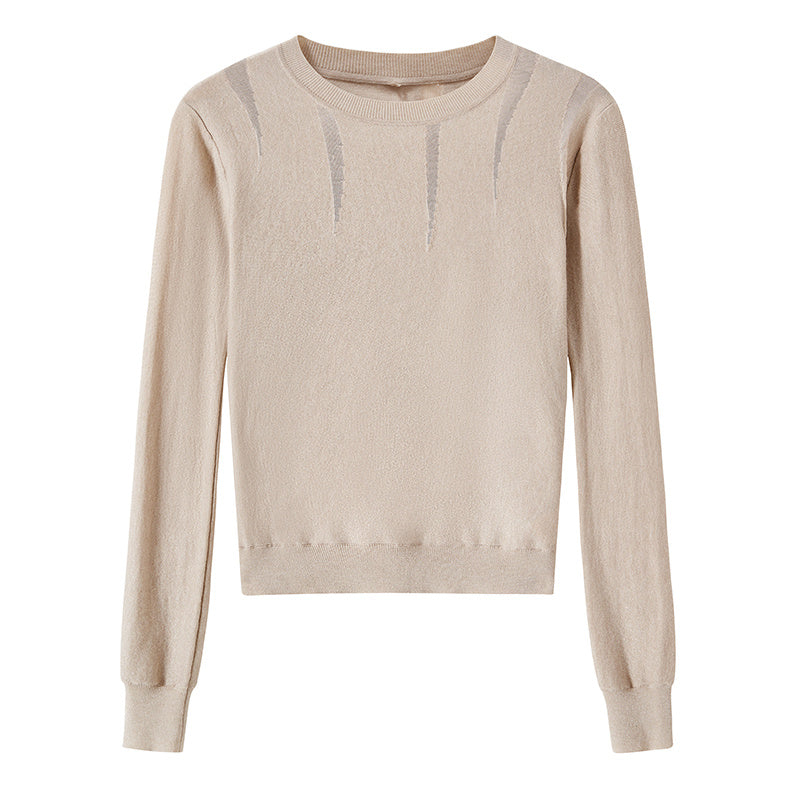 Chic Ladies' Beige Wool Blend Crew Neck Pullover Sweater for Fall