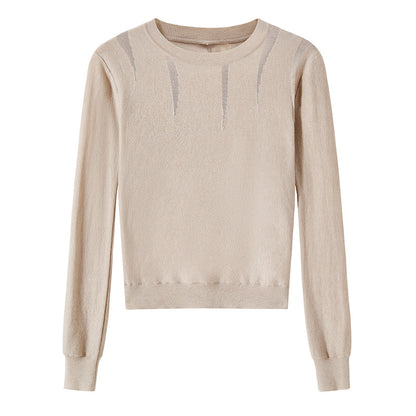 Chic Ladies' Beige Wool Blend Crew Neck Pullover Sweater for Fall