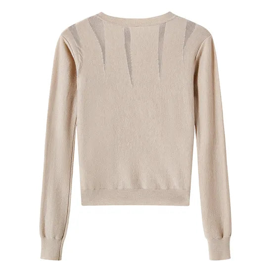 Chic Ladies' Beige Wool Blend Crew Neck Pullover Sweater for Fall