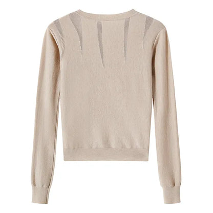 Chic Ladies' Beige Wool Blend Crew Neck Pullover Sweater for Fall