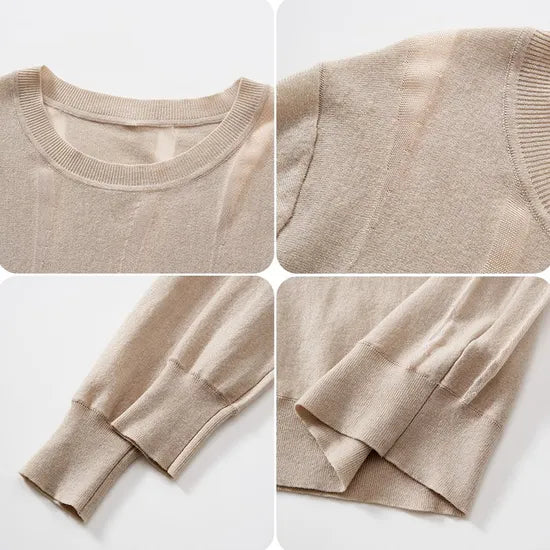 Chic Ladies' Beige Wool Blend Crew Neck Pullover Sweater for Fall