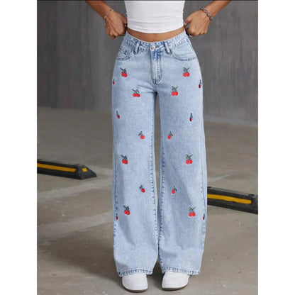 UNIKCOSA’s Vintage Embroidered Denim — High-Waist Distressed Wide-Leg Jeans