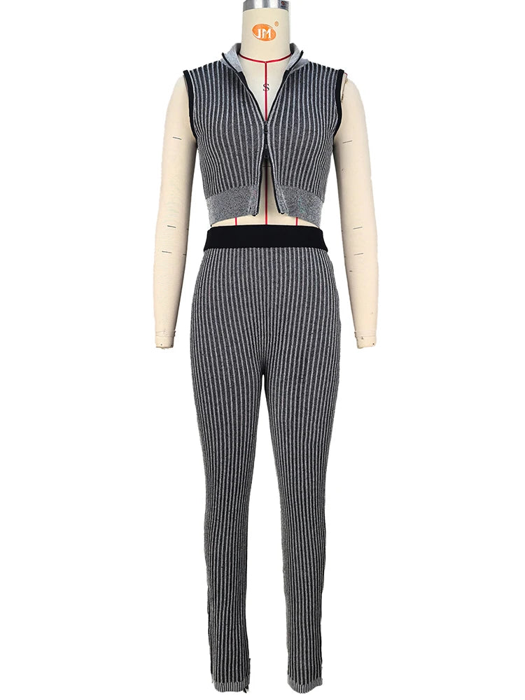 UNIKCOSA’s Sporty Chic 2-Piece Tracksuit — Zip Tank Top + Stripe Leggings Matching Set