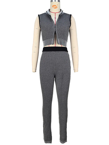 UNIKCOSA’s Sporty Chic 2-Piece Tracksuit — Zip Tank Top + Stripe Leggings Matching Set