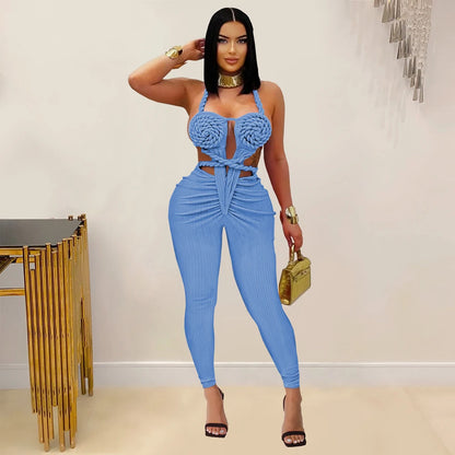 UNIKCOSA’s 2025 Ribbed Halter Jumpsuit — Sexy Backless Ruched One-Piece Clubwear