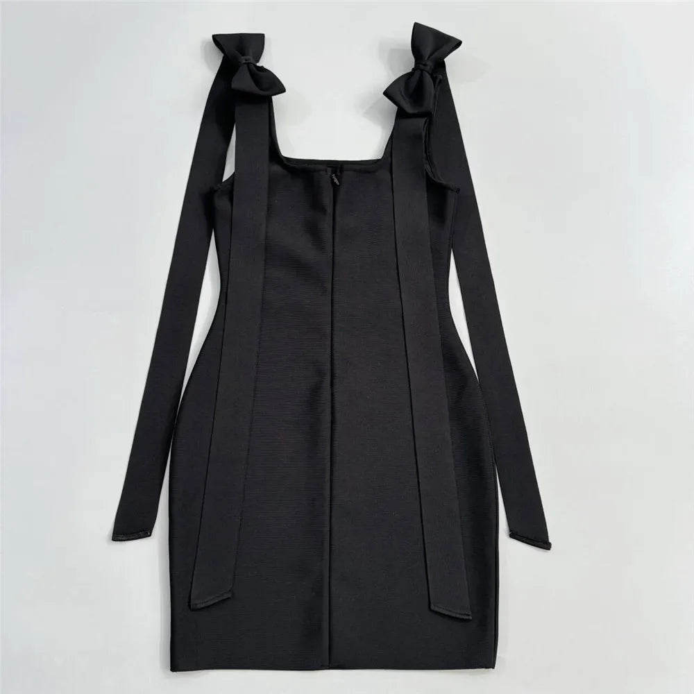 UNIKCOSA’s Crystal Square Collar Mini Dress — Sleeveless Black Bandage Bodycon Party Elegance