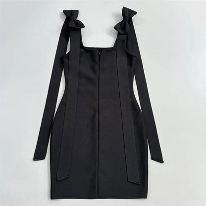 UNIKCOSA’s Crystal Square Collar Mini Dress — Sleeveless Black Bandage Bodycon Party Elegance