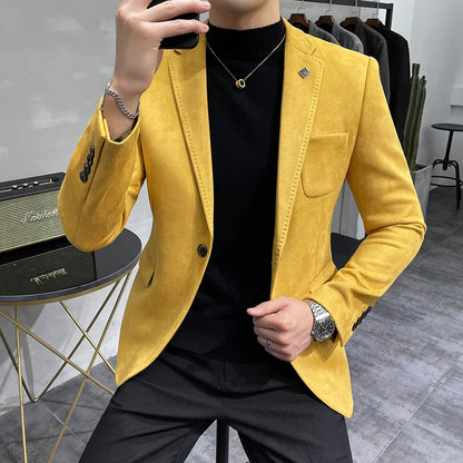 UNIKCOSA Men’s Suede Blazer – Slim Fit One-Button Plain Color Suit Jacket (6 Colors)