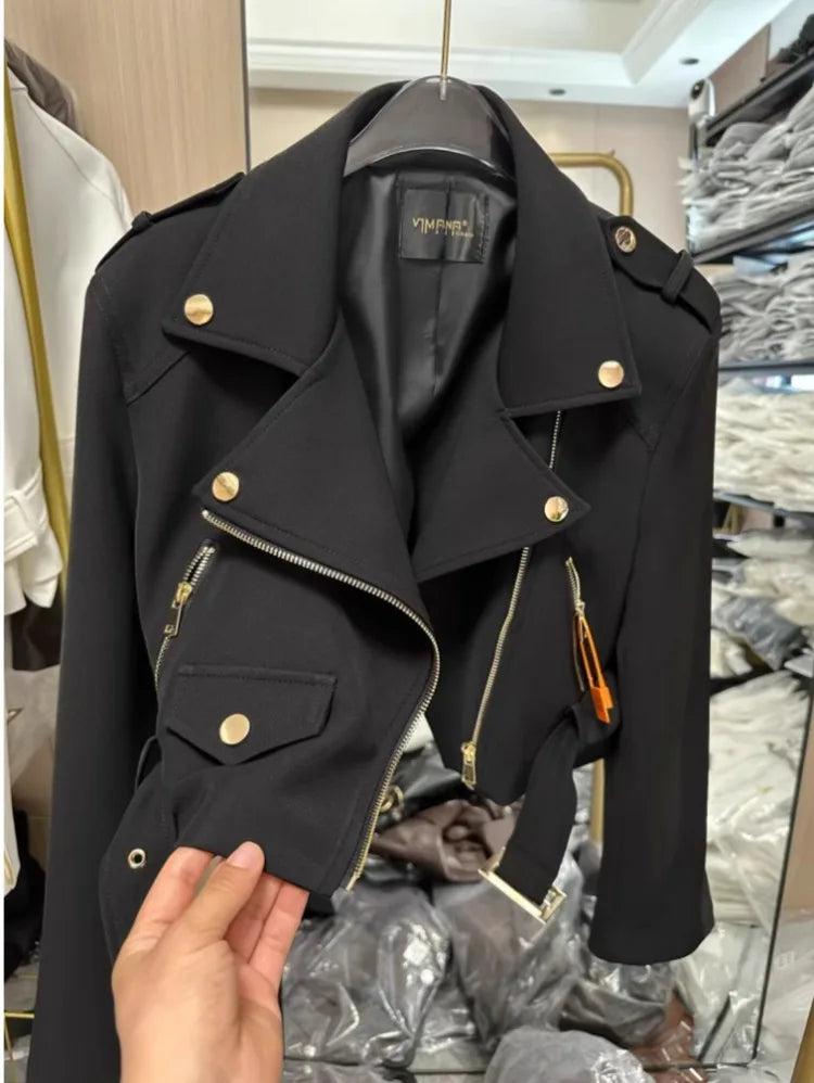 UNIKCOSA’s 2025 White Moto Jacket — Notched Collar Slim-Fit Y2K Coat