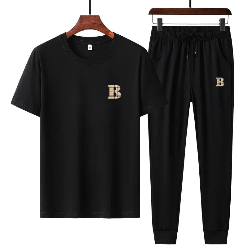 UNIKCOSA Men’s Ice Silk Two-Piece Set – Quick-Dry Breathable Summer Sportswear (Short Sleeve & Shorts)