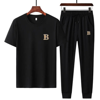 UNIKCOSA Men’s Ice Silk Two-Piece Set – Quick-Dry Breathable Summer Sportswear (Short Sleeve & Shorts)