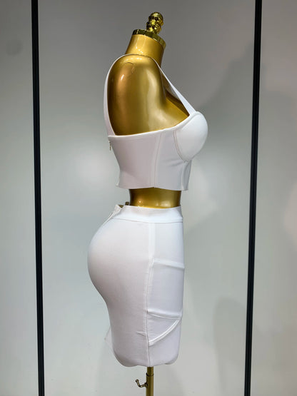 UNIKCOSA’s 2025 Monochrome Bandage Set — Sexy Crop Top + Bodycon Mini Skirt (White & Black)