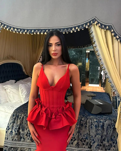 UNIKCOSA’s Valentine Ruffle Bandage Dress — Sleeveless V-Neck Bodycon Elegance