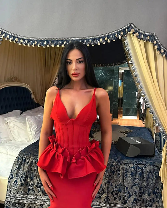 UNIKCOSA’s Valentine Ruffle Bandage Dress — Sleeveless V-Neck Bodycon Elegance