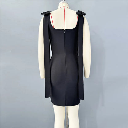 UNIKCOSA’s Crystal Square Collar Mini Dress — Sleeveless Black Bandage Bodycon Party Elegance