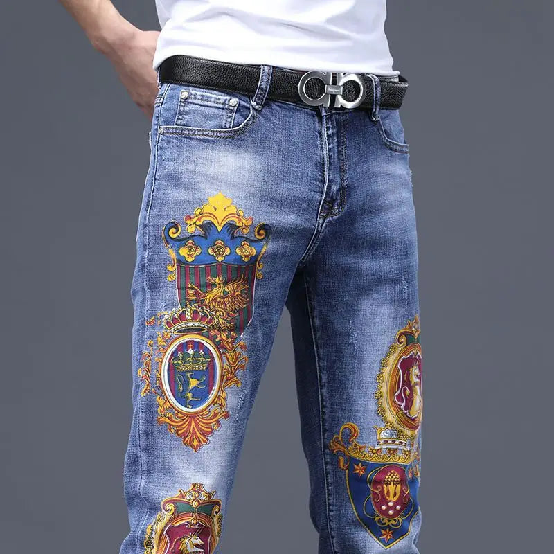 UNIKCOSA Men’s Harajuku Art Jeans – Slim Fit Graphic Painted Denim Pants (Spring/Autumn Streetwear 2000s Style)