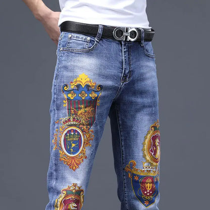 UNIKCOSA Men’s Harajuku Art Jeans – Slim Fit Graphic Painted Denim Pants (Spring/Autumn Streetwear 2000s Style)
