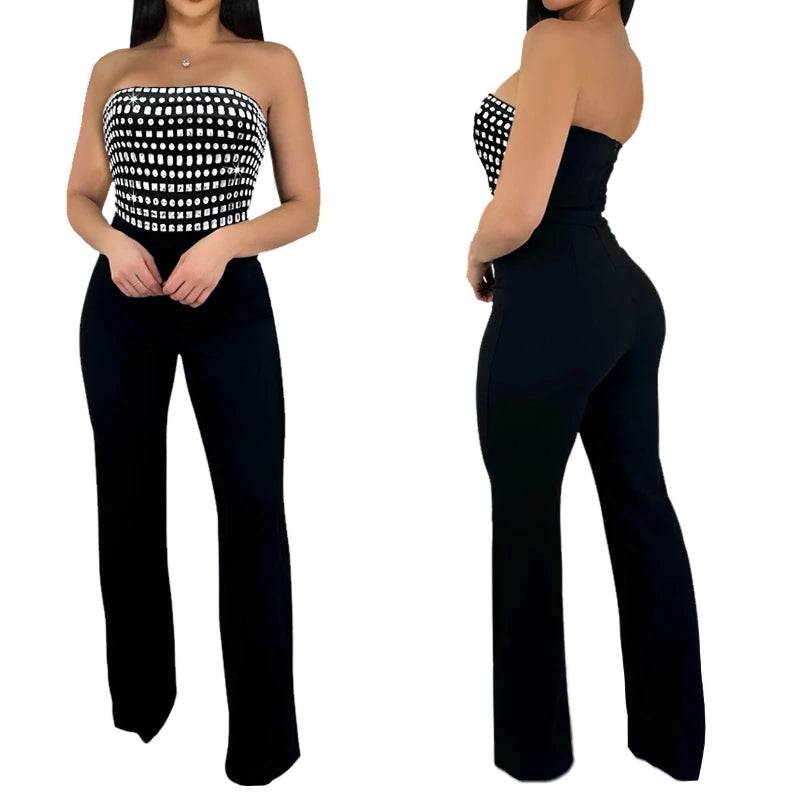 UNIKCOSA™ 2025 Summer Diamond Strapless Jumpsuit – Sexy Solid Color Straight-Leg One-Piece | Women’s Party & Evening Outfit