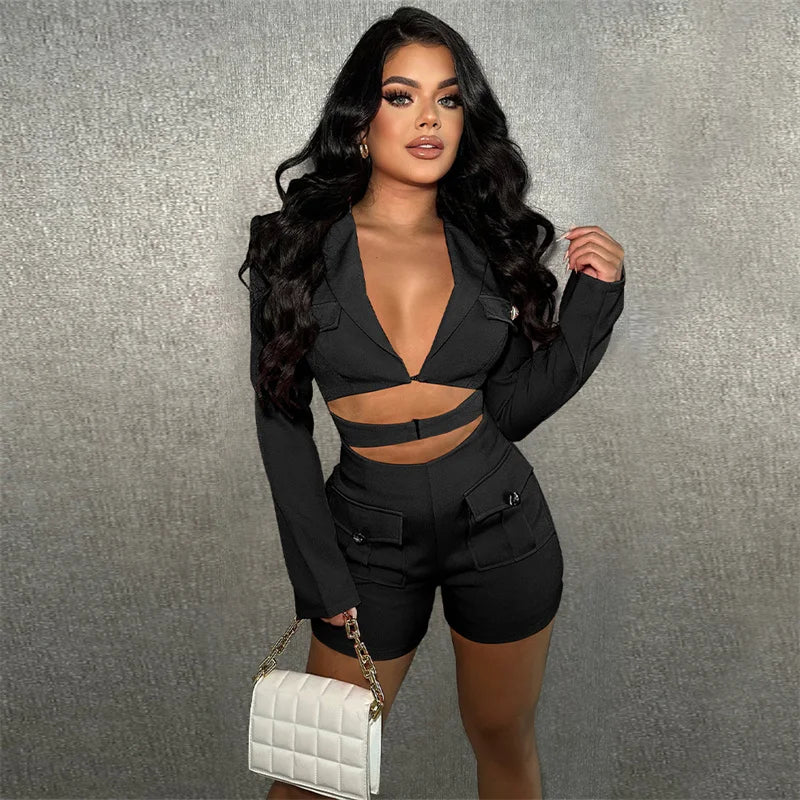 UNIKCOSA’s Blazer-Style Romper — Long-Sleeve Hollow Out Bodycon Jumpsuit