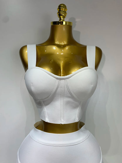 UNIKCOSA’s 2025 Monochrome Bandage Set — Sexy Crop Top + Bodycon Mini Skirt (White & Black)