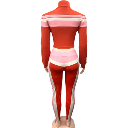 UNIKCOSA’s Color Block Tracksuit — Zipper Jacket + Pants 2-Piece Sporty Set
