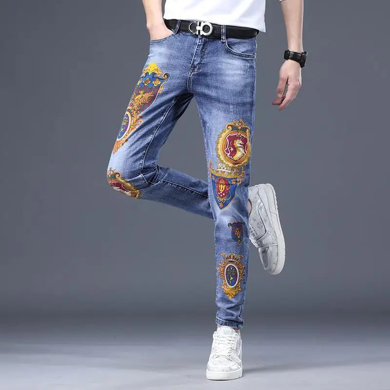 UNIKCOSA Men’s Harajuku Art Jeans – Slim Fit Graphic Painted Denim Pants (Spring/Autumn Streetwear 2000s Style)